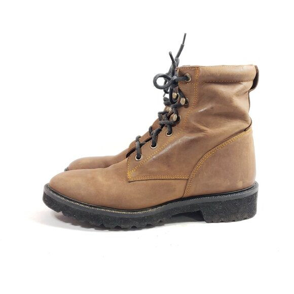 Youth Lace-Up Ankle Boots With Rugged Rubber Sole Size 5.5 D Brown Leather - Picture 5 of 9
